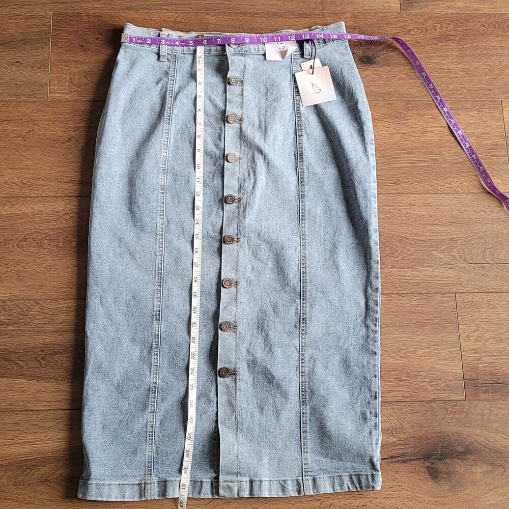 NEW Blue Denim Button Front Maxi Skirt Sz 11 29 Happily Grey Boho Stretch - Picture 6 of 16